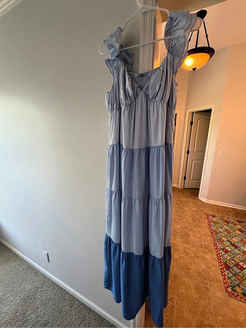 English Factory Colorblock Tiered Maxi Dress Blue Medium Like New